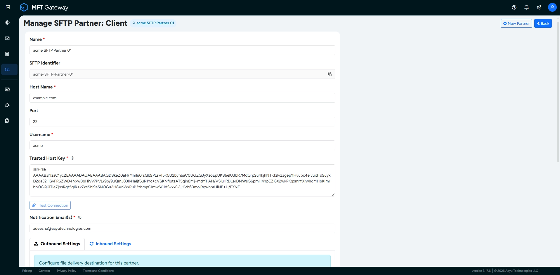 Manage SFTP Partner: Client view