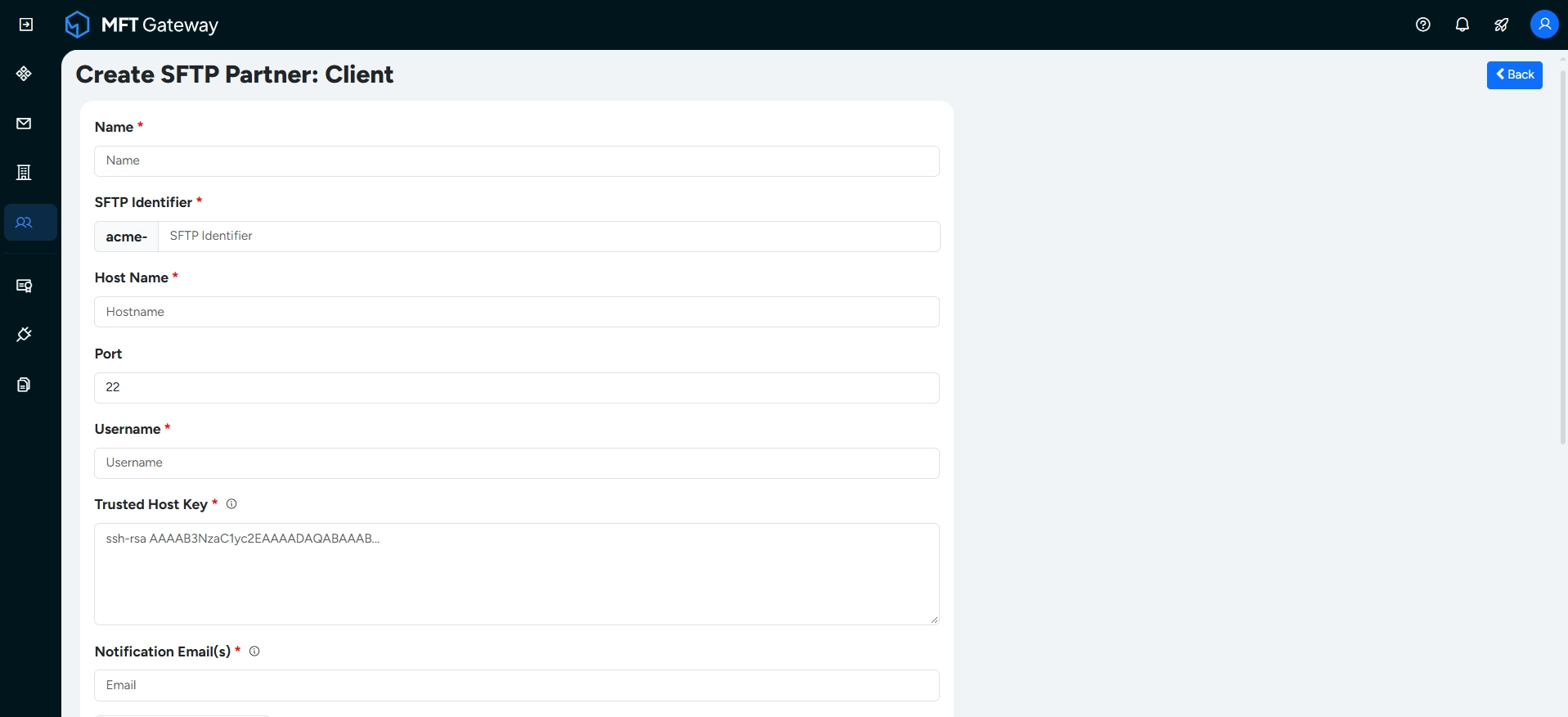Create SFTP Client Partner view