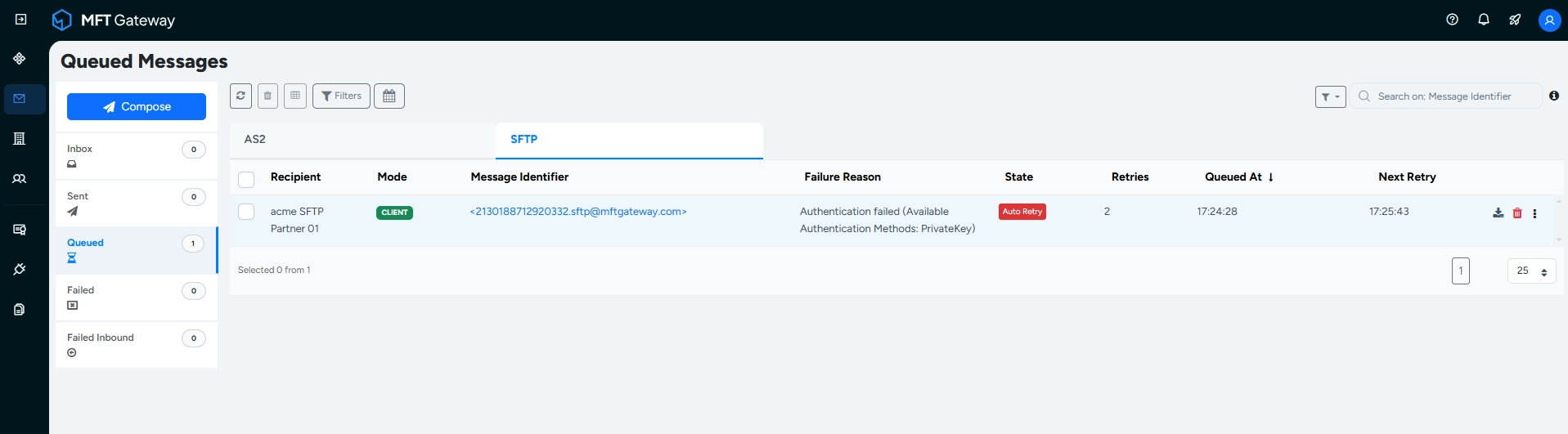 Queued messages with retry information