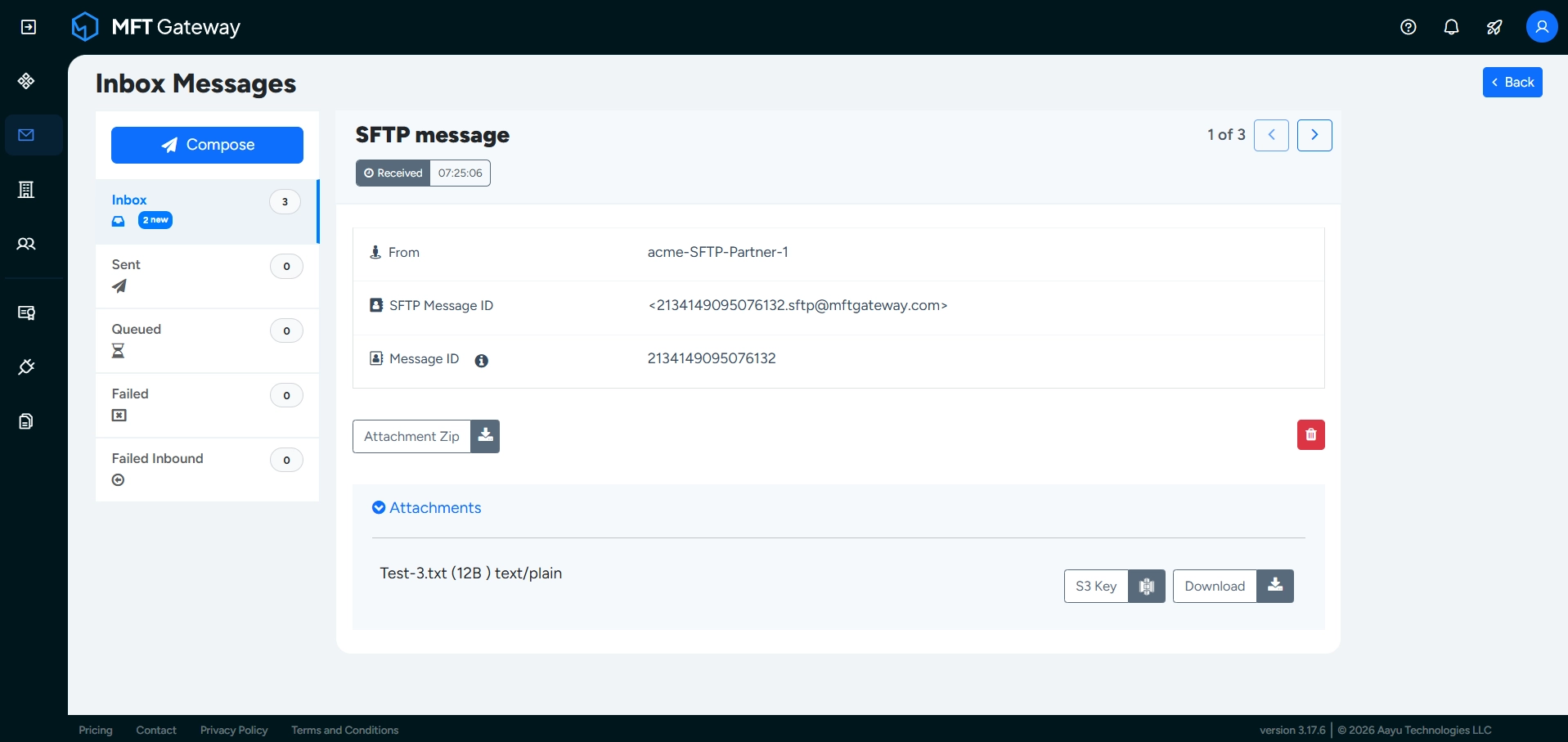 SFTP Receive Messages View SFTP messages view