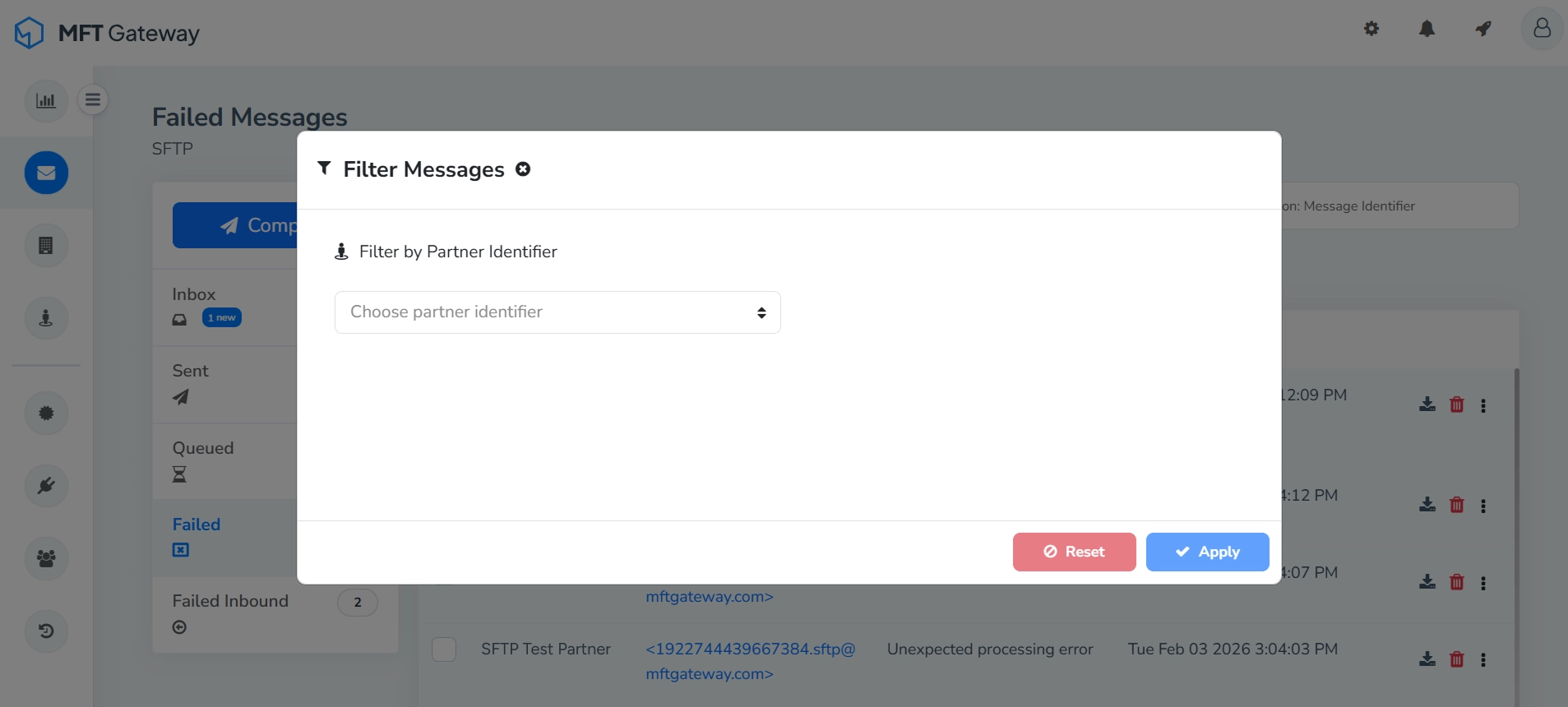Failed Messages Table Filter By Identifiers