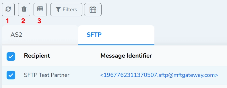 Queued Messages Table Selected Action Buttons