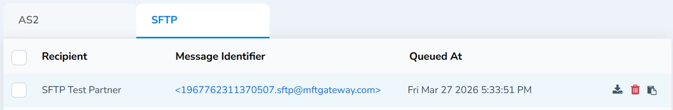 Queued Messages Table Single Entry Action Buttons