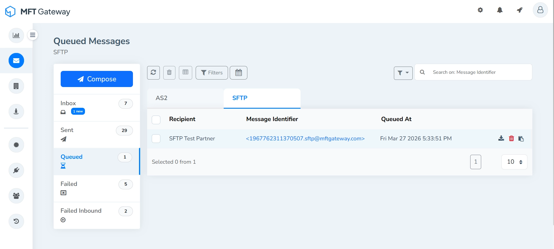 MFT Generator Queued AS2 Messages View