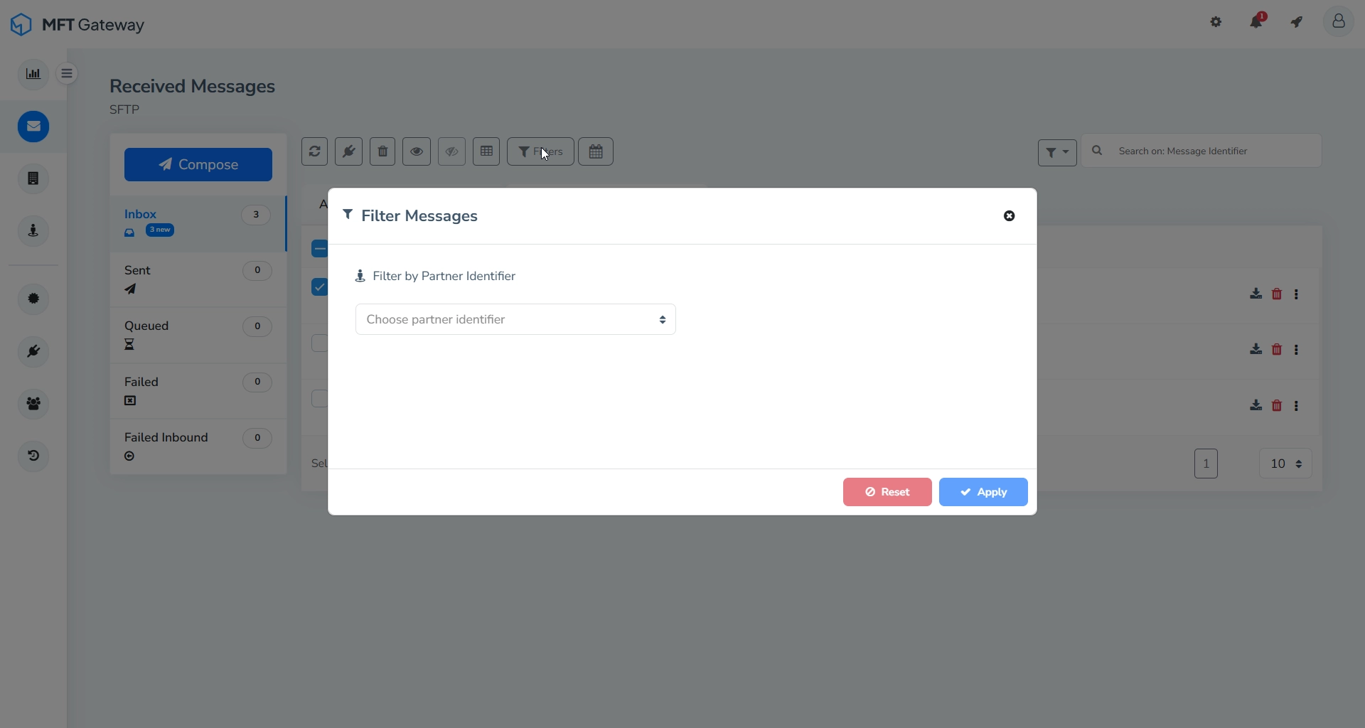 Received Messages Table Filter By Identifiers