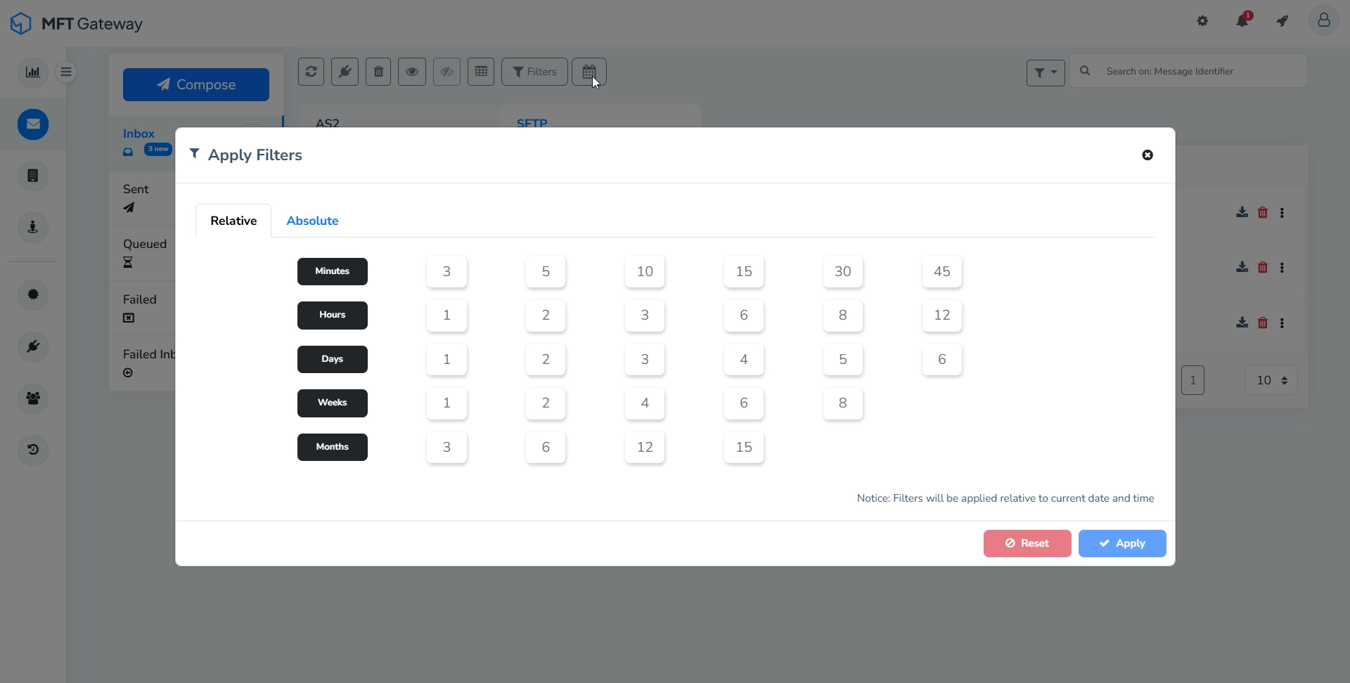 Received Messages Table Filter On Timestamp