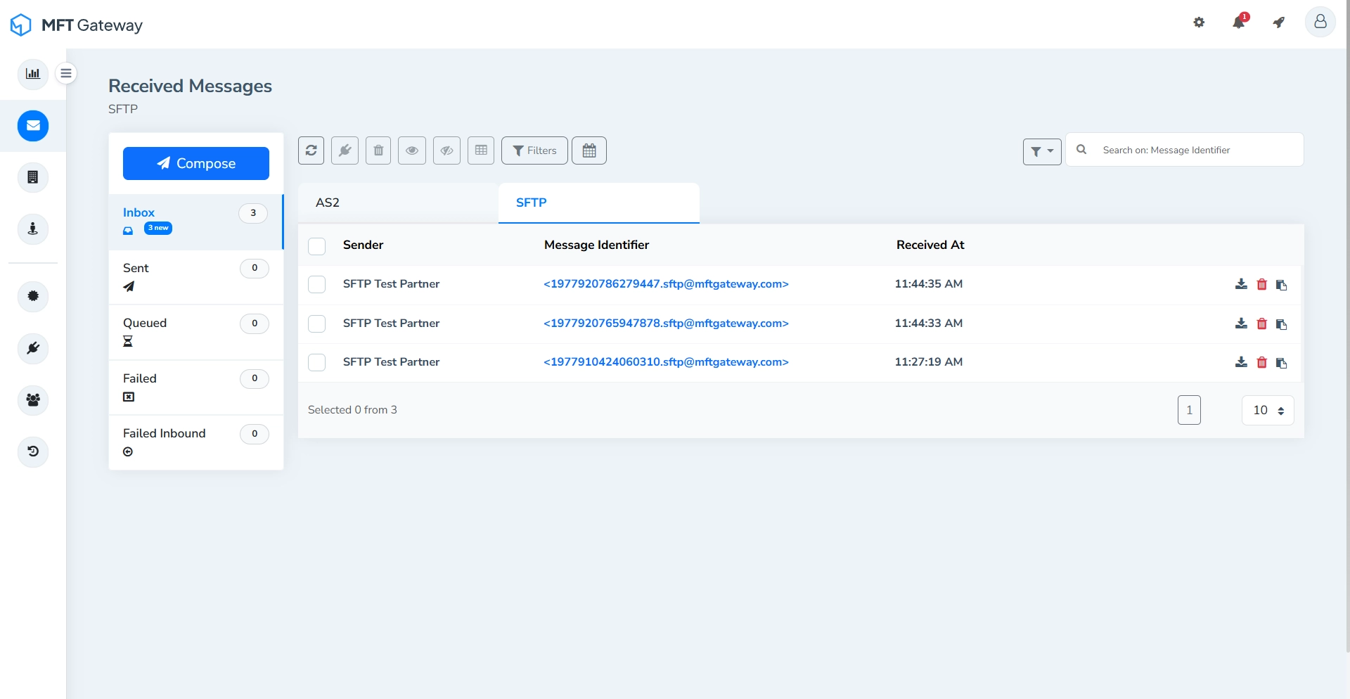 MFT Generator Received AS2 Messages View