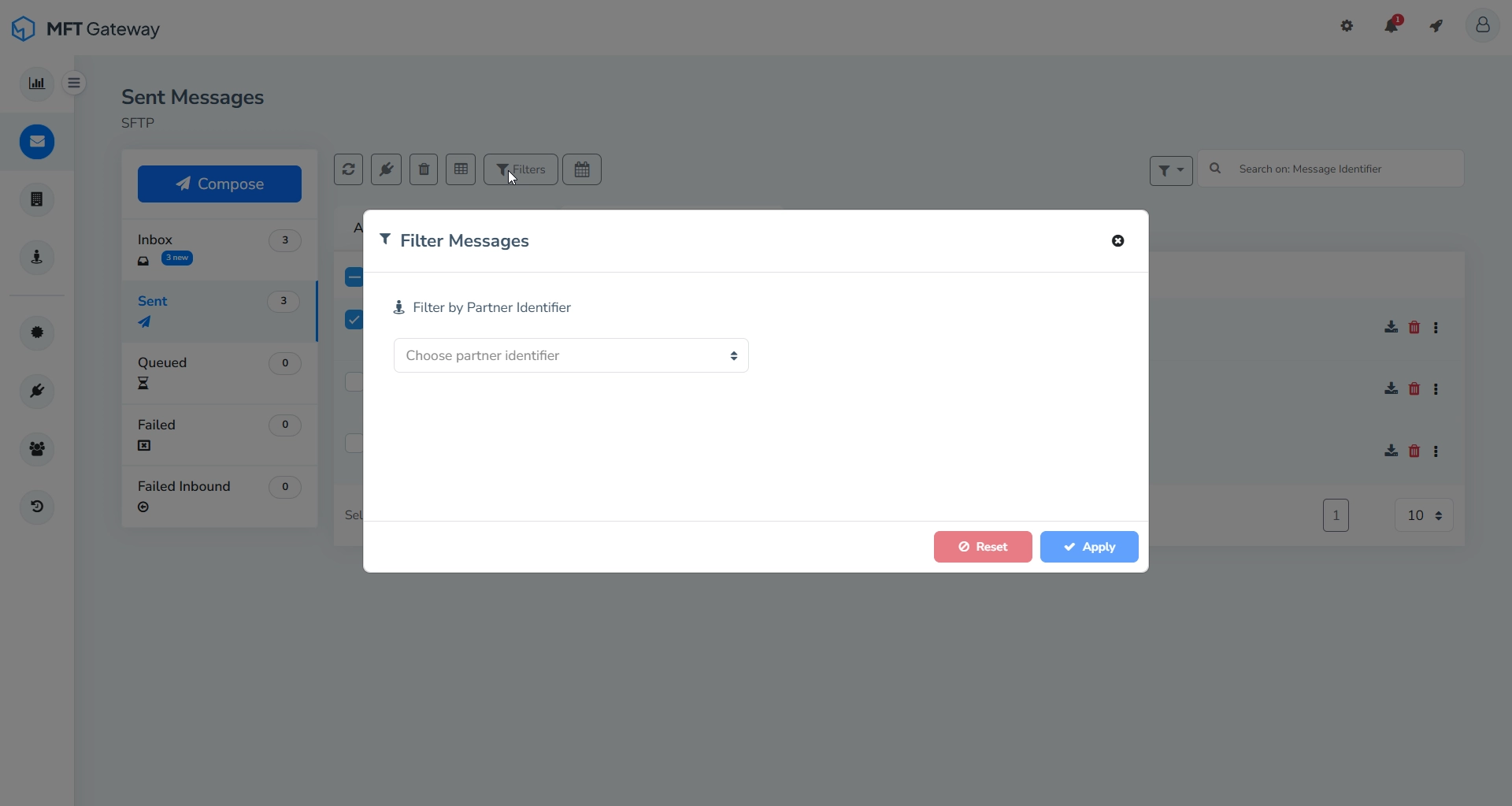 Sent Messages Table Filter By Identifiers