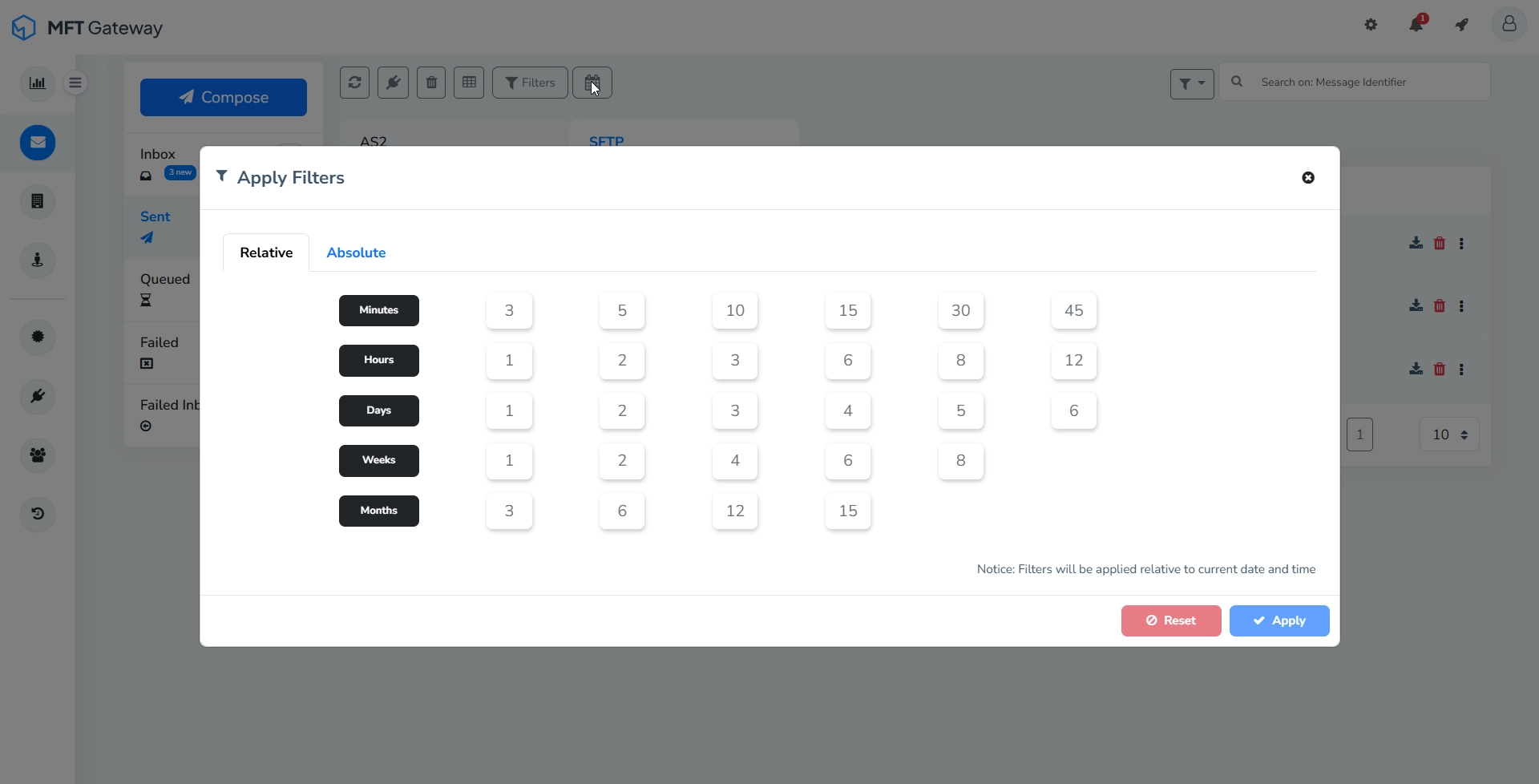 Sent Messages Table Filter On Timestamp