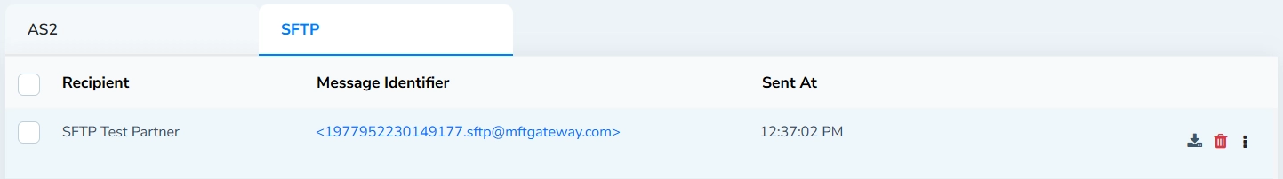 Sent Messages Table Single Entry Action Buttons