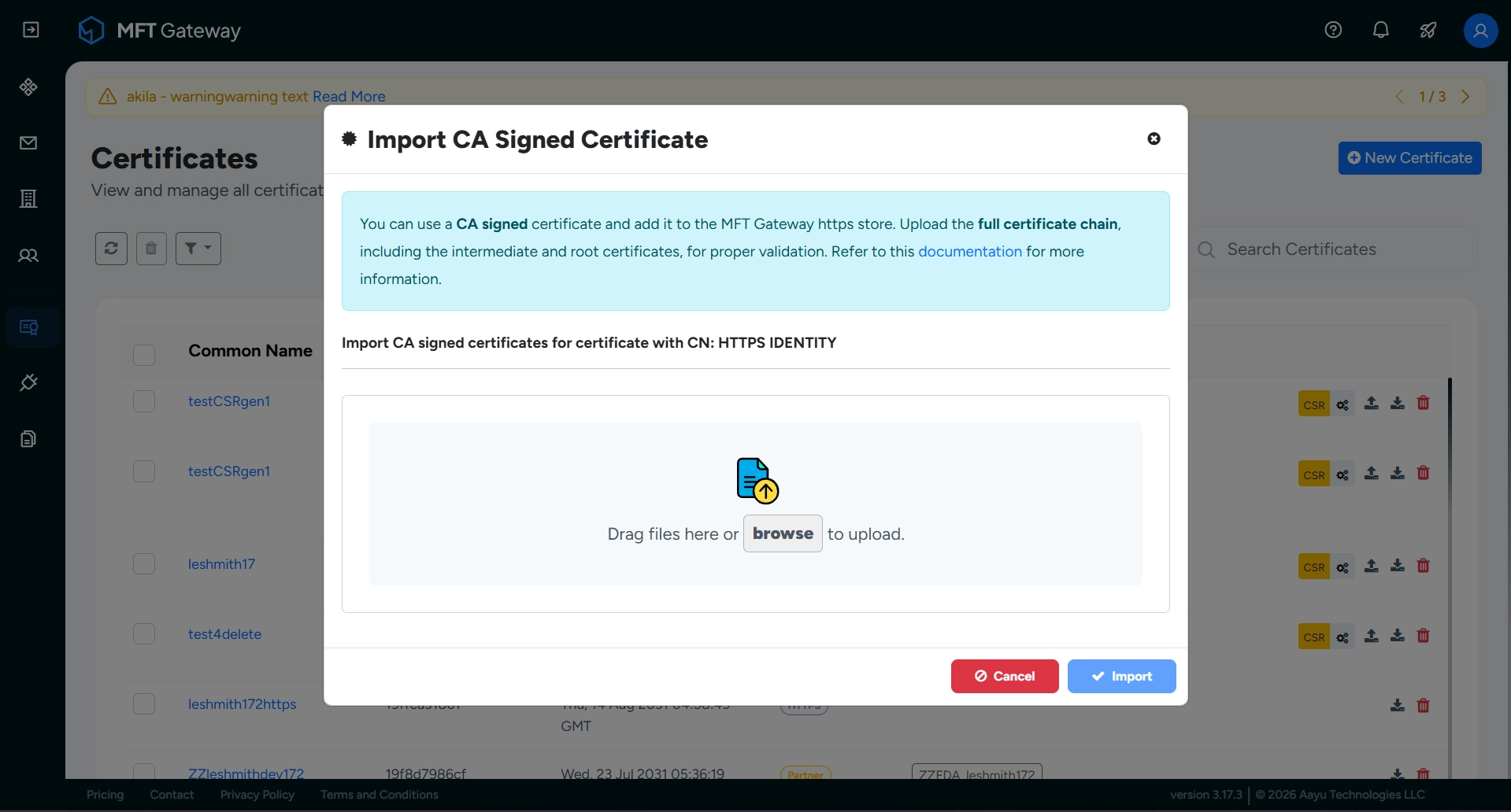 Import CA Signed Certificate