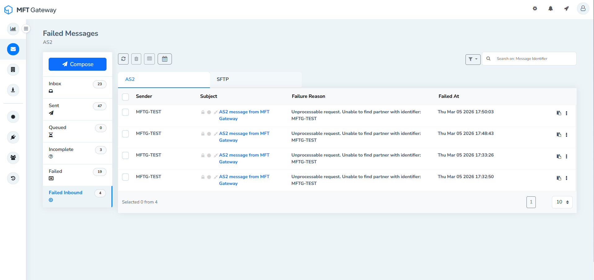 Failure Inbound Messages