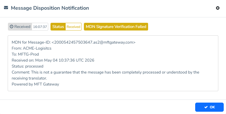 MDN Signature Verification Failure