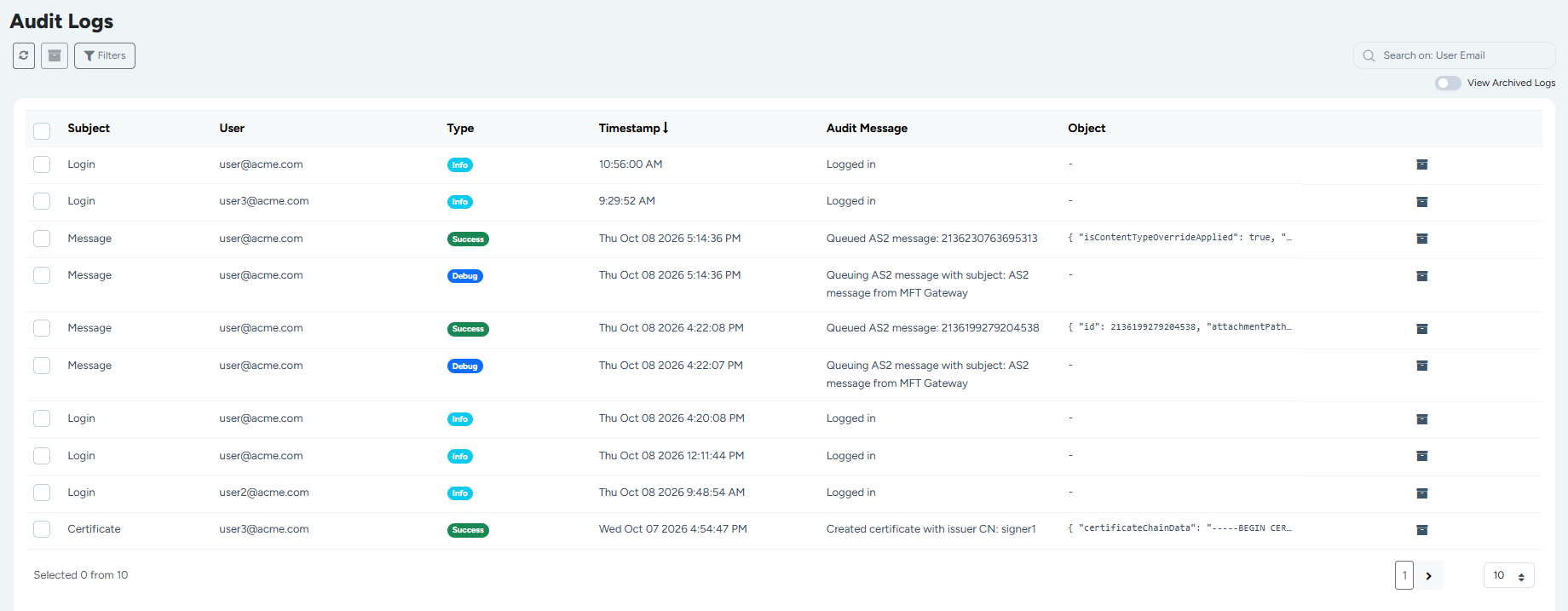 Audit Logs Page