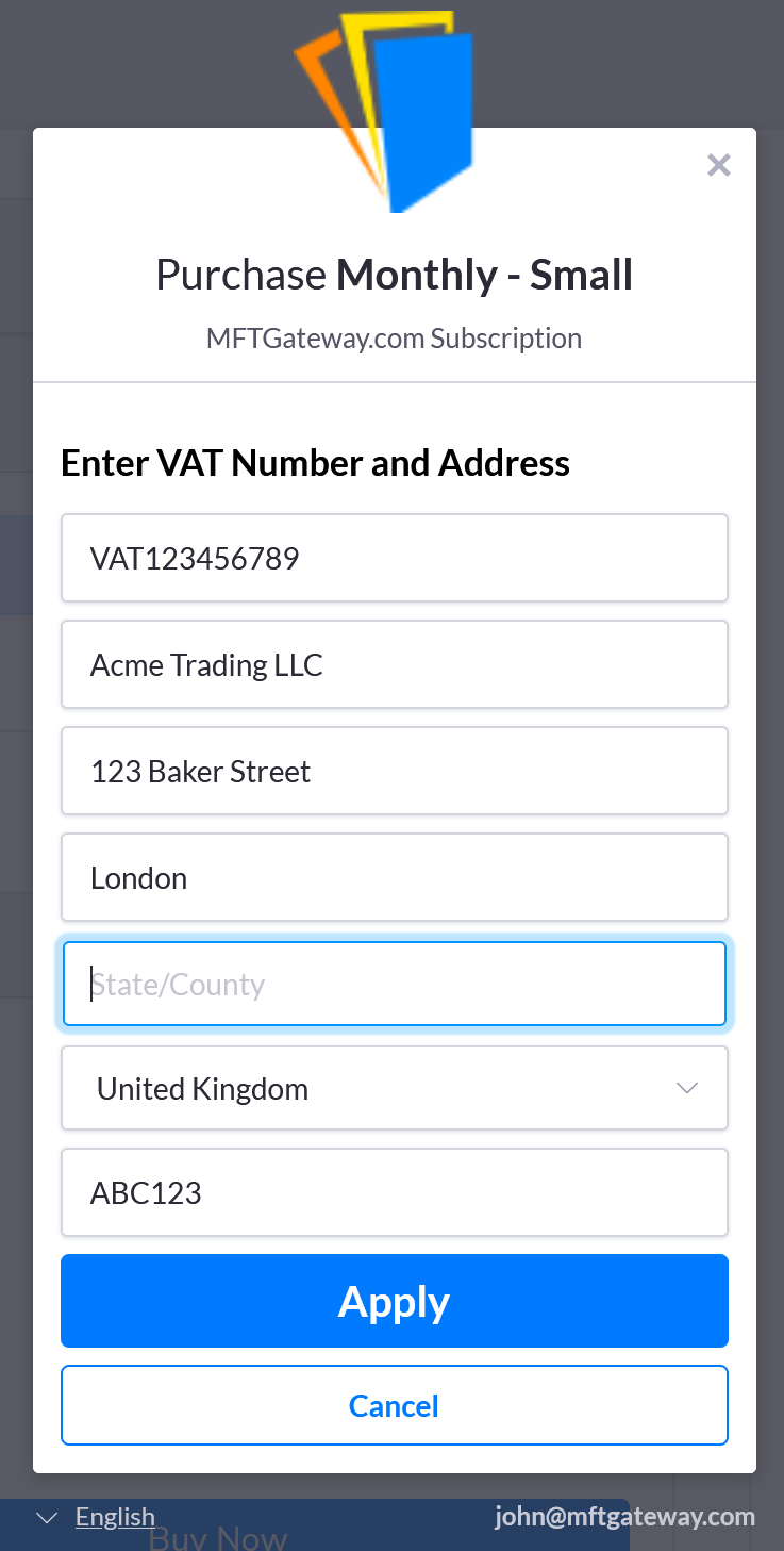 Billing address and VAT/Tax No